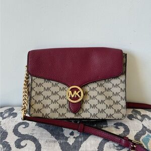 Michael Kors Burgundy and Tan Women's Bag